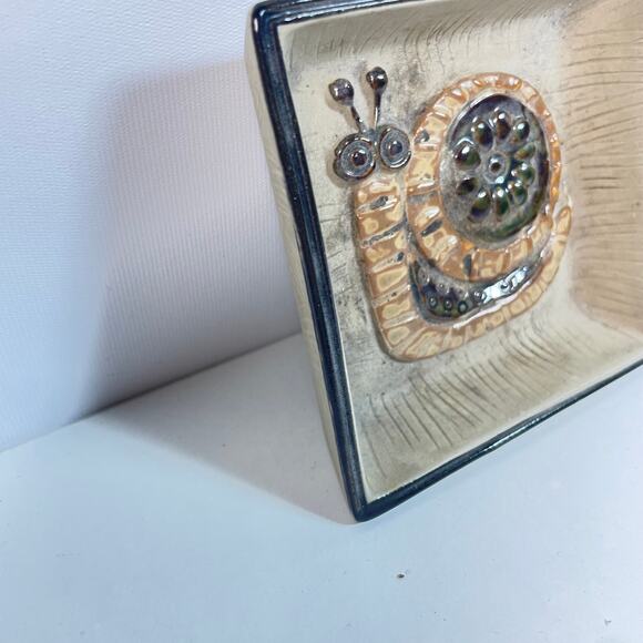 Vintage Takahashi Snail Dish 3.5” Brown Black Ceramic MCM Japan Trinket Ashtray - Picture 3 of 7